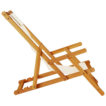 vidaXL Strandstuhl mit Armlehnen Klappbar Creme Akazienholz Textilene