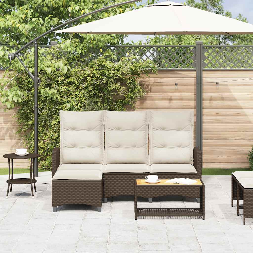 vidaXL Canapé de jardin inclinable avec coussins, forme en L, rotin synthétique, marron