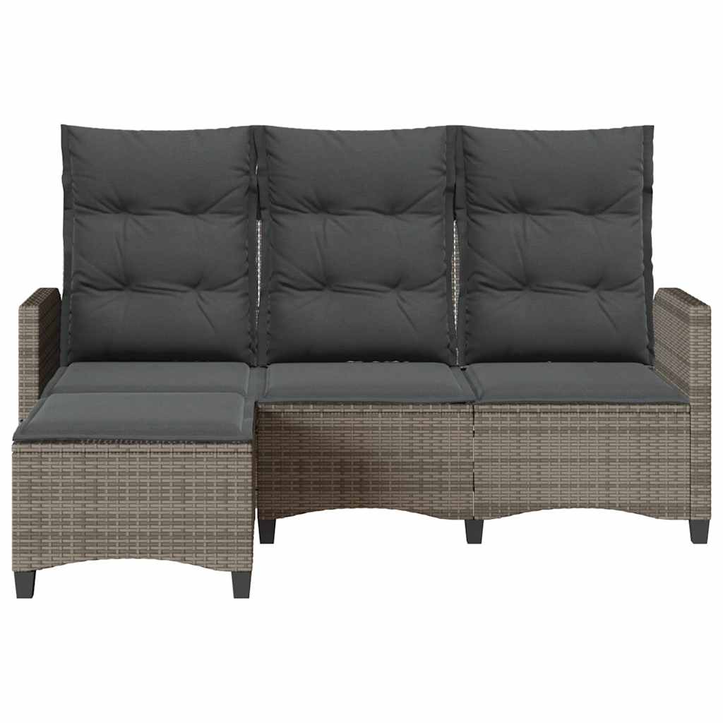 vidaXL Gartensofa mit Liegefunktion Kissen L-Form Grau Poly Rattan