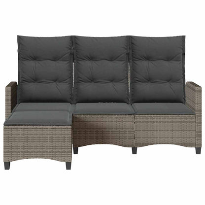 vidaXL Gartensofa mit Liegefunktion Kissen L-Form Grau Poly Rattan
