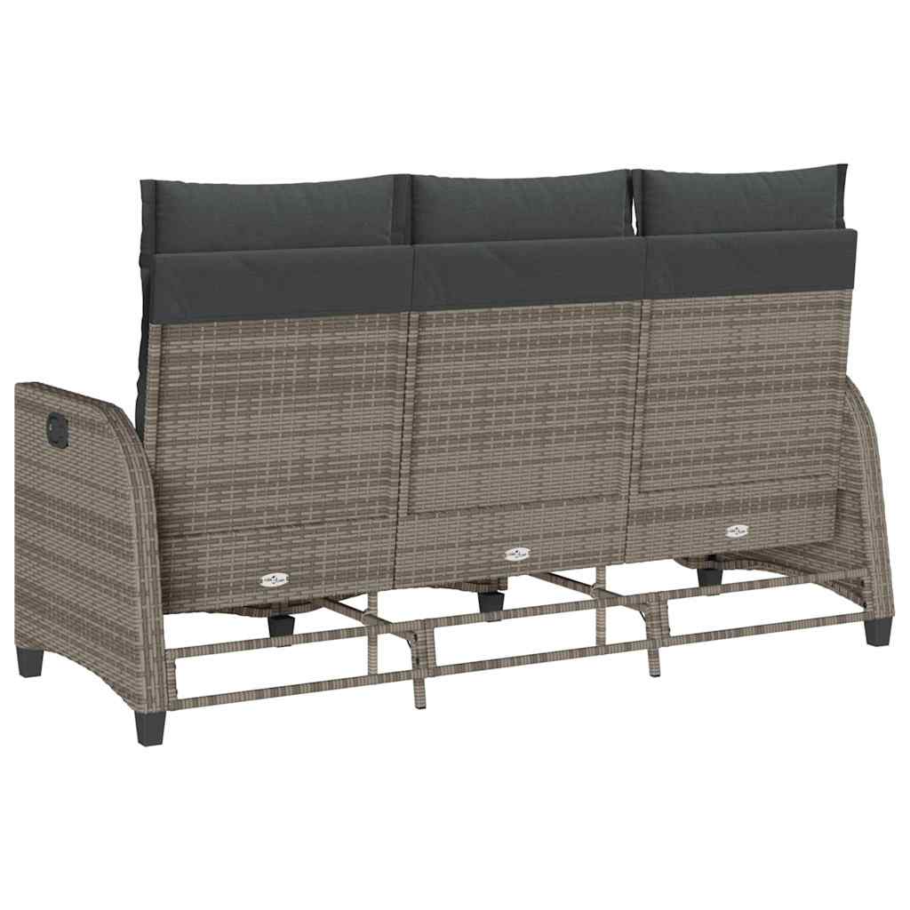 vidaXL Gartensofa mit Liegefunktion Kissen L-Form Grau Poly Rattan