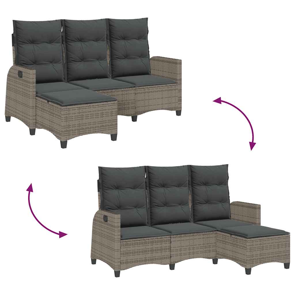 vidaXL Gartensofa mit Liegefunktion Kissen L-Form Grau Poly Rattan