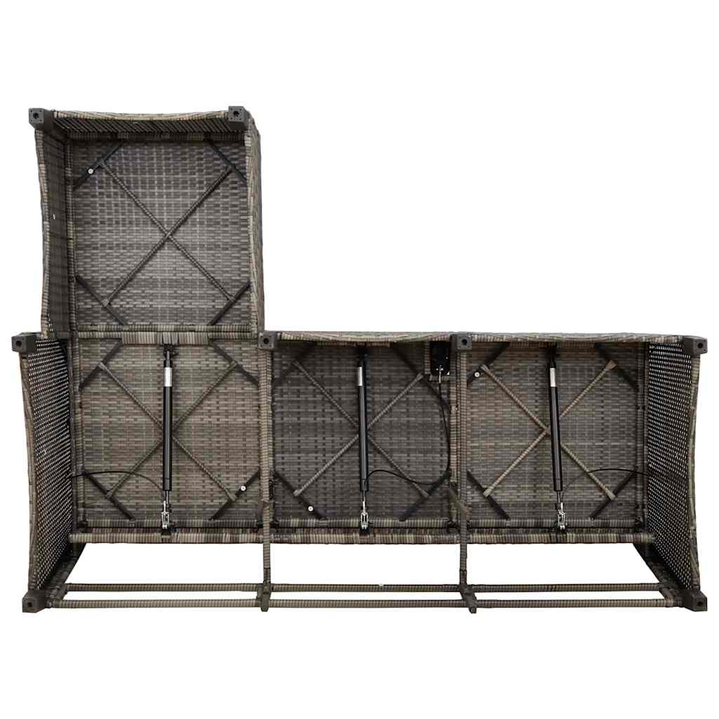 vidaXL Gartensofa mit Liegefunktion Kissen L-Form Grau Poly Rattan