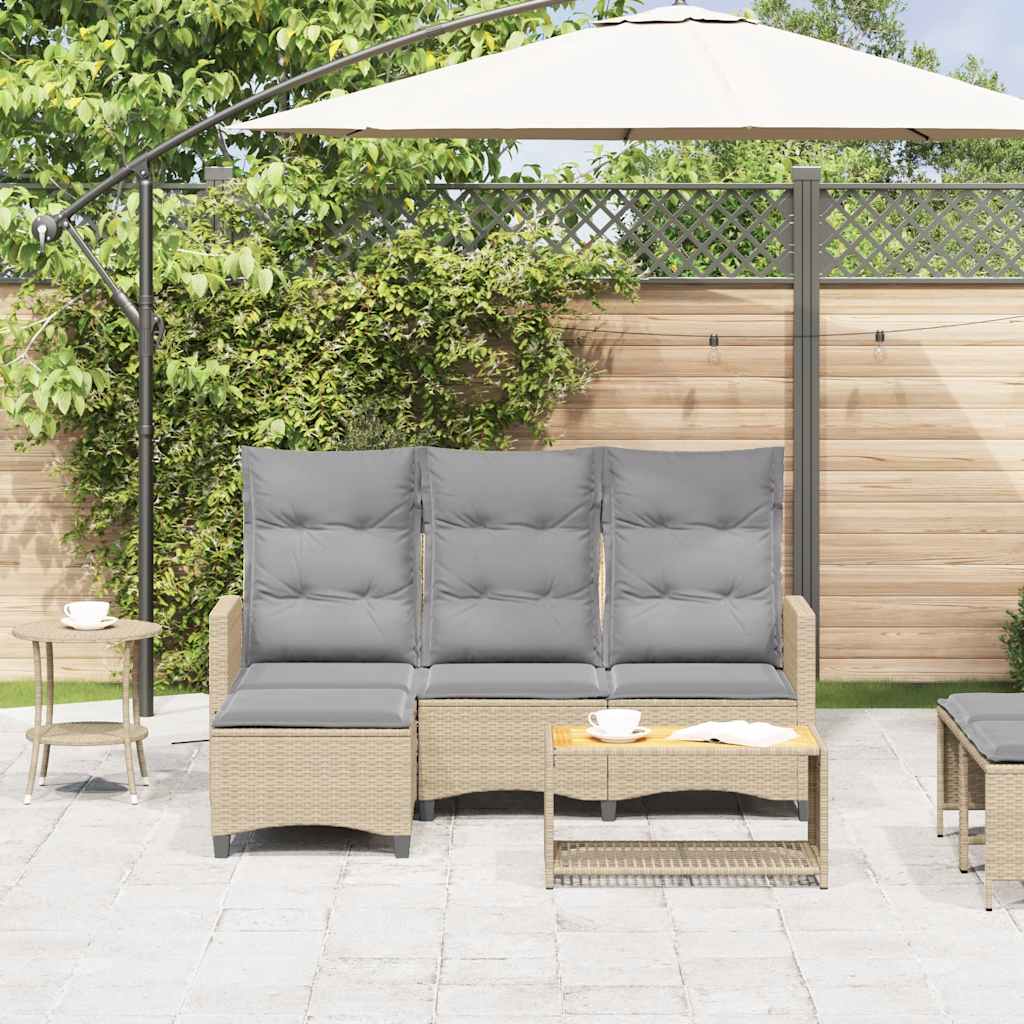 vidaXL Gartensofa mit Liegefunktion Kissen L-Form Beige Poly Rattan