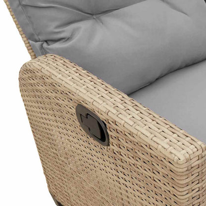 vidaXL Gartensofa mit Liegefunktion Kissen L-Form Beige Poly Rattan