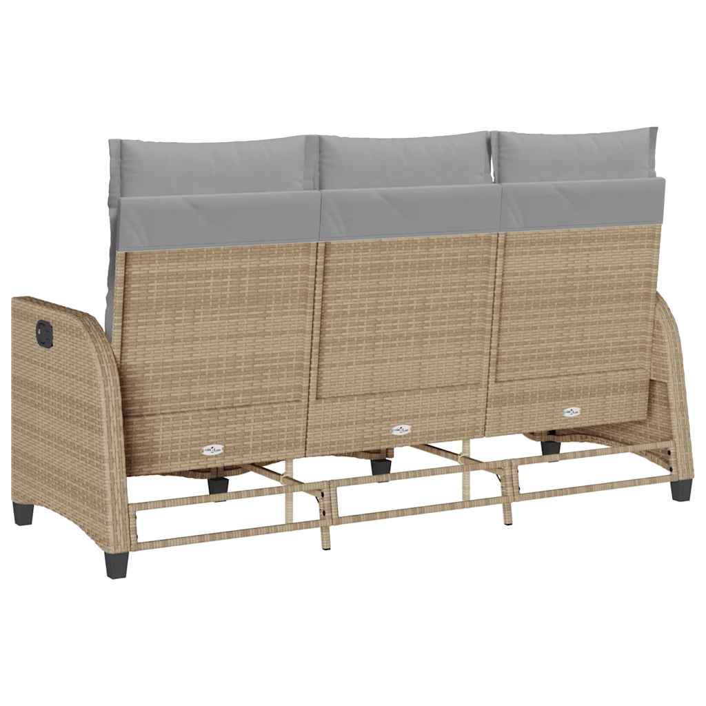 vidaXL Gartensofa mit Liegefunktion Kissen L-Form Beige Poly Rattan