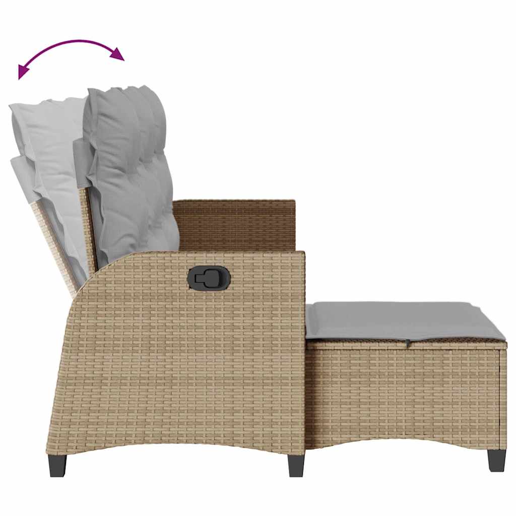 vidaXL Gartensofa mit Liegefunktion Kissen L-Form Beige Poly Rattan
