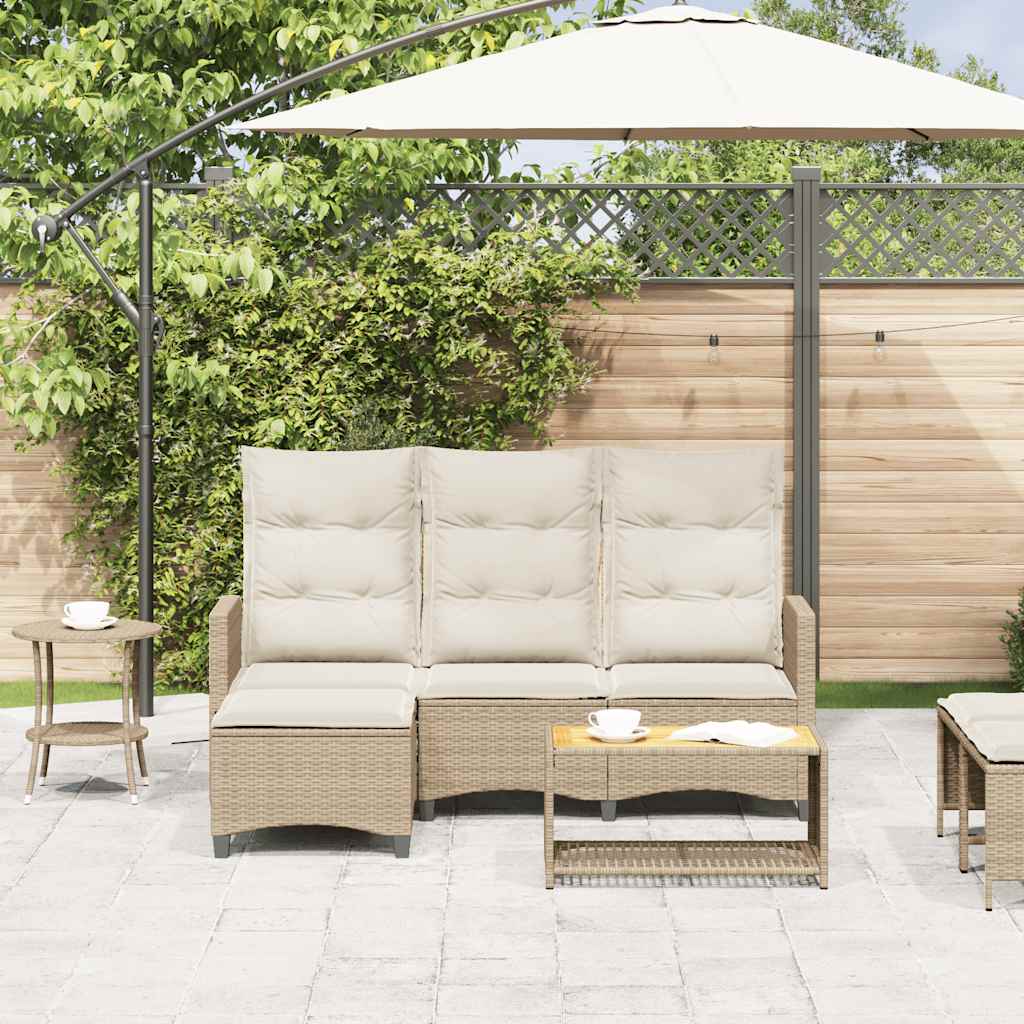 vidaXL Gartensofa mit Liegefunktion Kissen L-Form Beige Poly Rattan