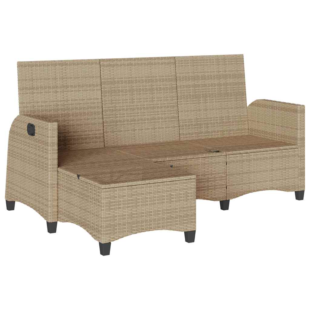 vidaXL Gartensofa mit Liegefunktion Kissen L-Form Beige Poly Rattan