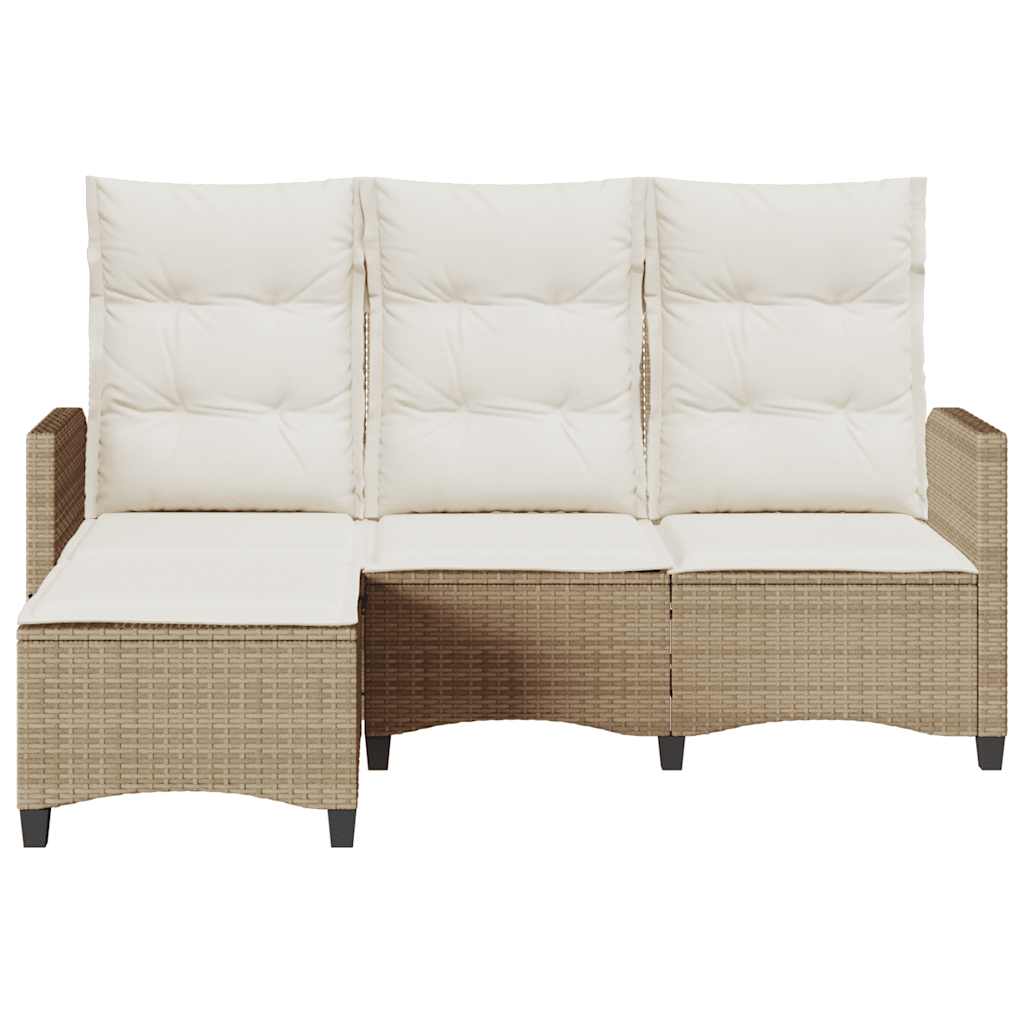 vidaXL Gartensofa mit Liegefunktion Kissen L-Form Beige Poly Rattan