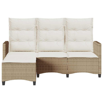 vidaXL Gartensofa mit Liegefunktion Kissen L-Form Beige Poly Rattan
