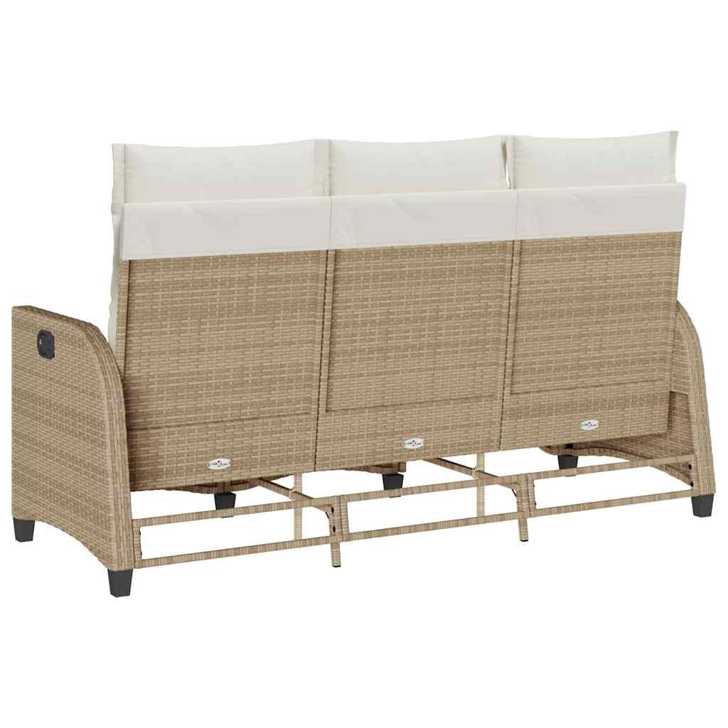 vidaXL Gartensofa mit Liegefunktion Kissen L-Form Beige Poly Rattan