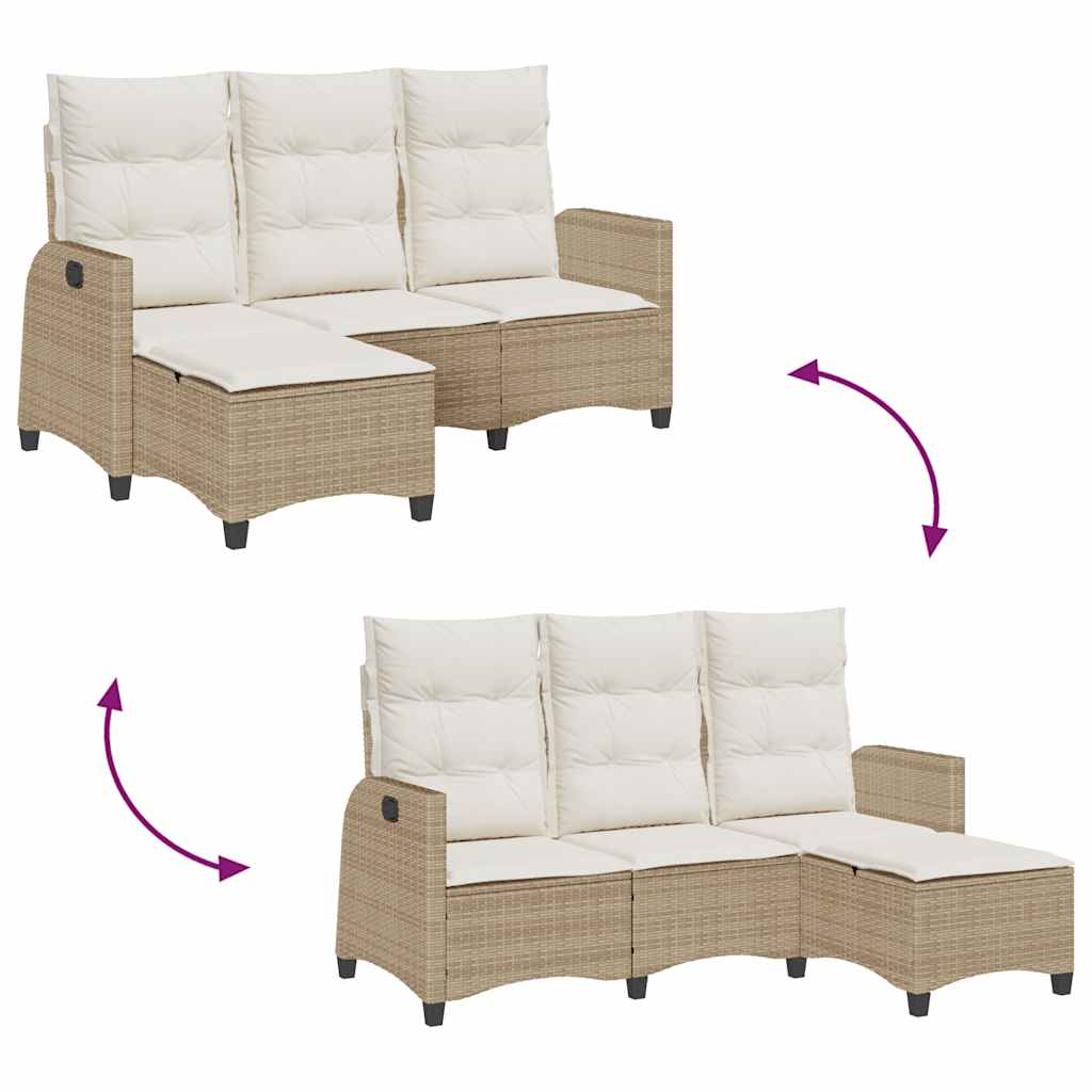 vidaXL Gartensofa mit Liegefunktion Kissen L-Form Beige Poly Rattan