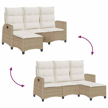 vidaXL Gartensofa mit Liegefunktion Kissen L-Form Beige Poly Rattan