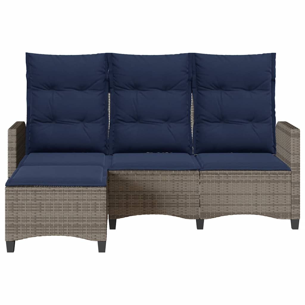 vidaXL Gartensofa mit Liegefunktion Kissen L-Form Grau Poly Rattan