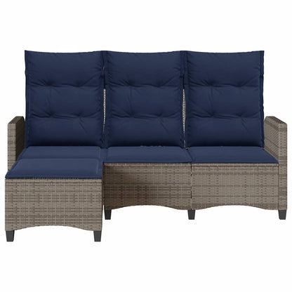 vidaXL Gartensofa mit Liegefunktion Kissen L-Form Grau Poly Rattan