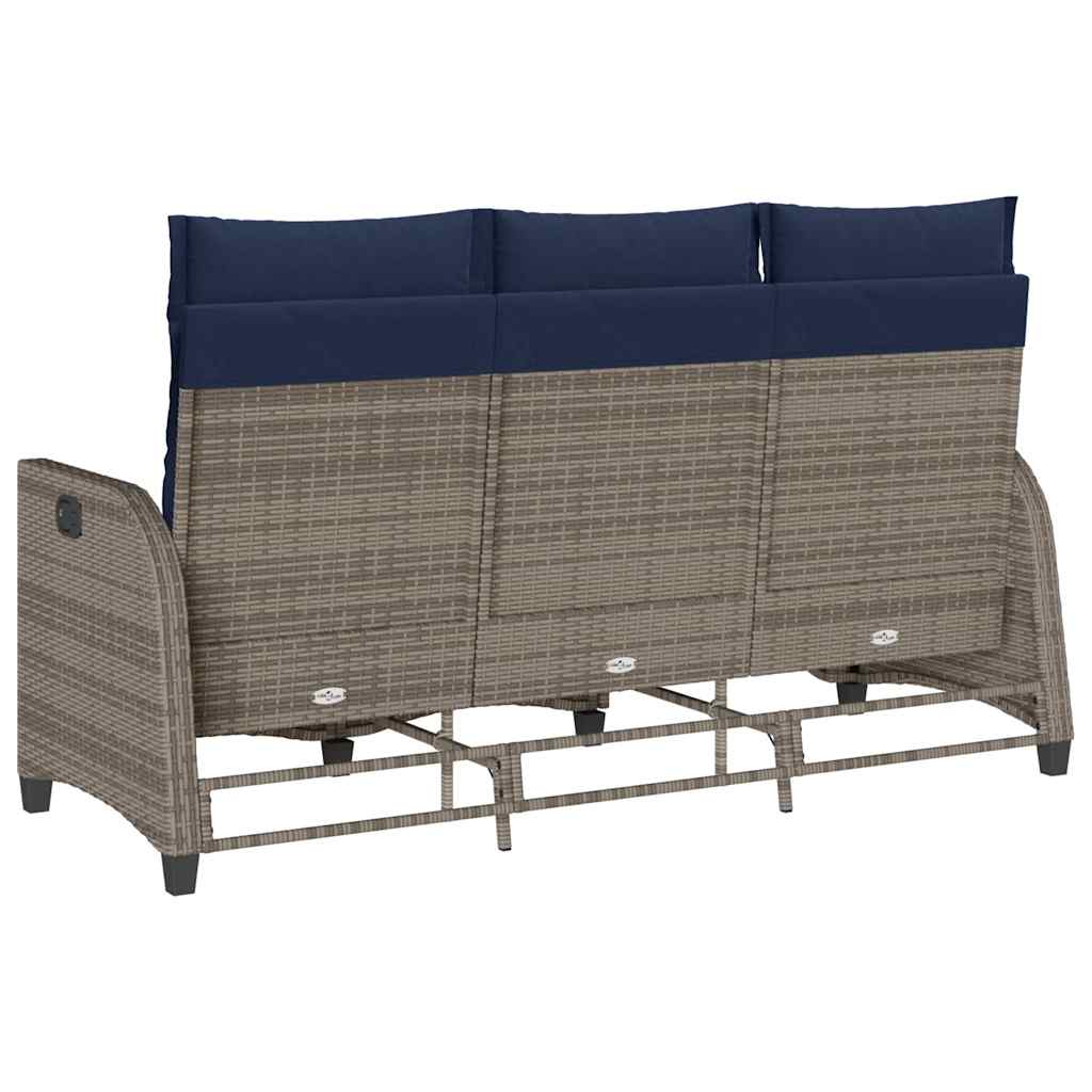 vidaXL Gartensofa mit Liegefunktion Kissen L-Form Grau Poly Rattan