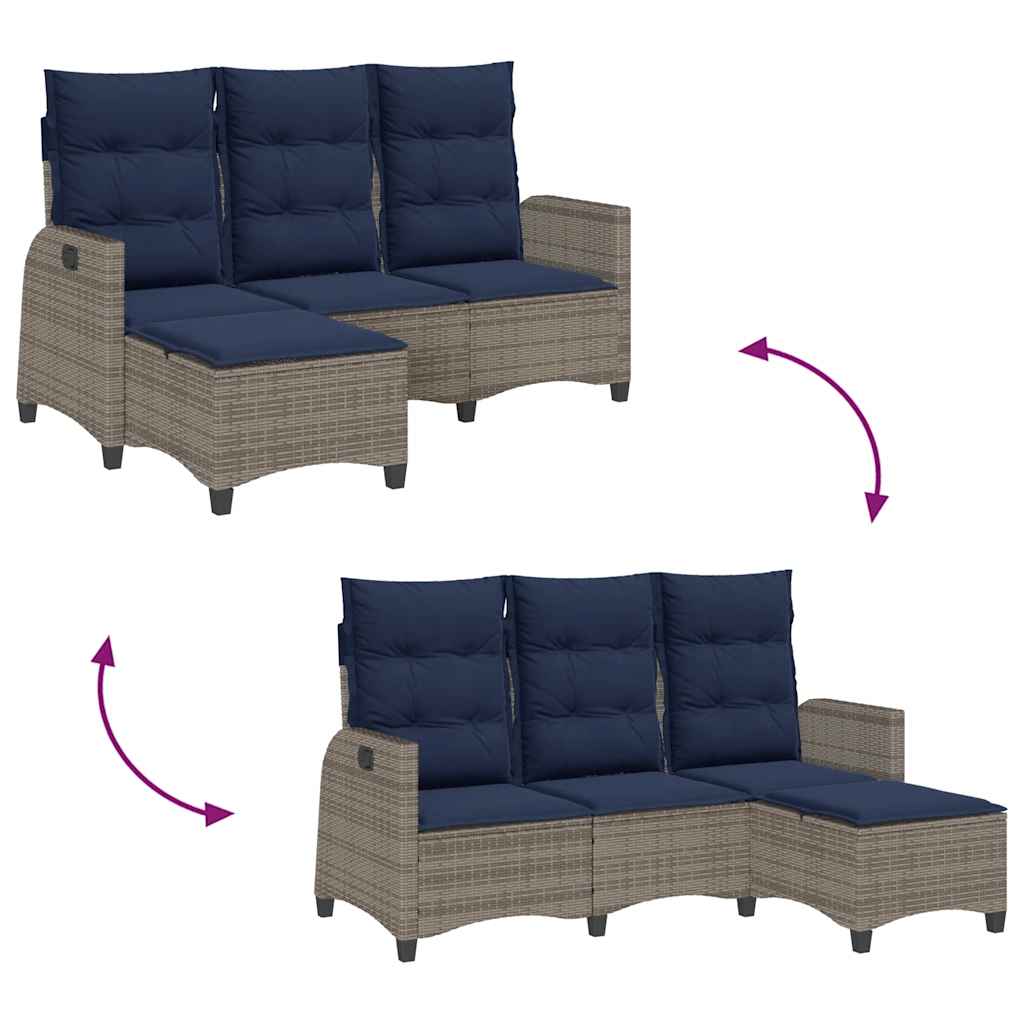 vidaXL Gartensofa mit Liegefunktion Kissen L-Form Grau Poly Rattan