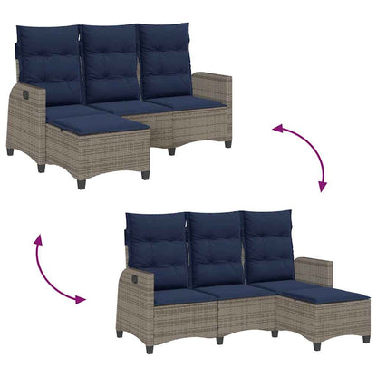 vidaXL Gartensofa mit Liegefunktion Kissen L-Form Grau Poly Rattan