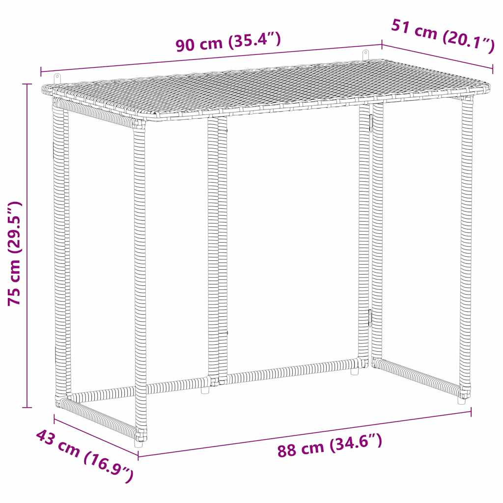 vidaXL Gartentisch Klappbar Hellgrau 90x51x75 cm Poly Rattan