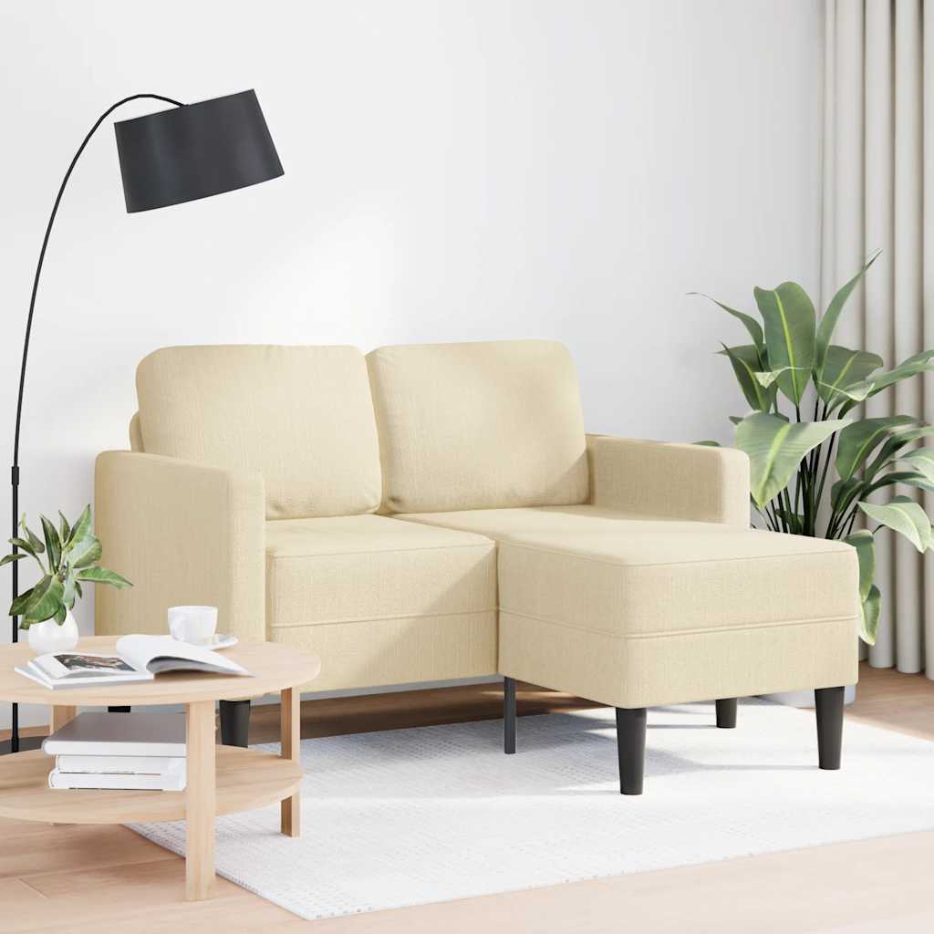 2-Sitzer-Sofa mit Chaiselongue L-Form Creme 125 cm Stoff