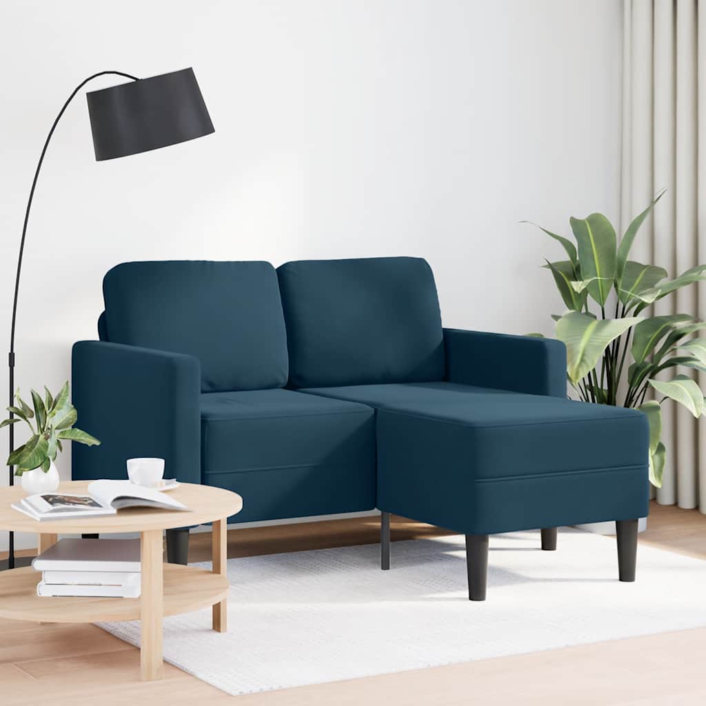 2-Sitzer-Sofa mit Chaiselongue L-Form Blau 125 cm Samt