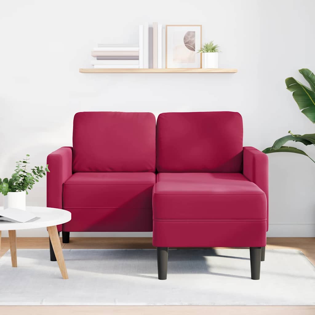 2-Sitzer-Sofa mit Chaiselongue L-Form Weinrot 125 cm Samt