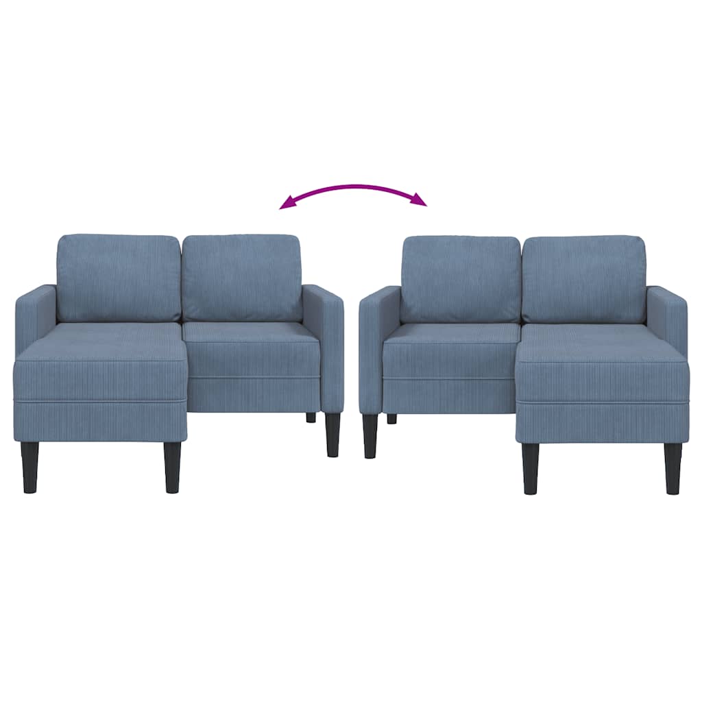 vidaXL Canapé 2 places avec méridienne en L Bleu 125 cm Tissu