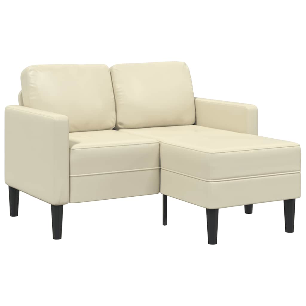 2-Sitzer-Sofa mit Chaiselongue L-Form Creme 125 cm Kunstleder