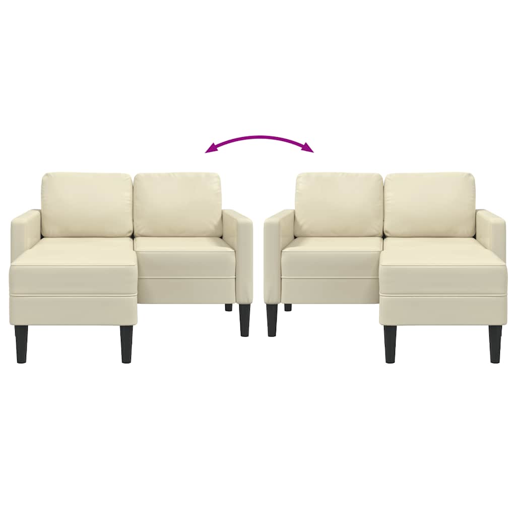 2-Sitzer-Sofa mit Chaiselongue L-Form Creme 125 cm Kunstleder