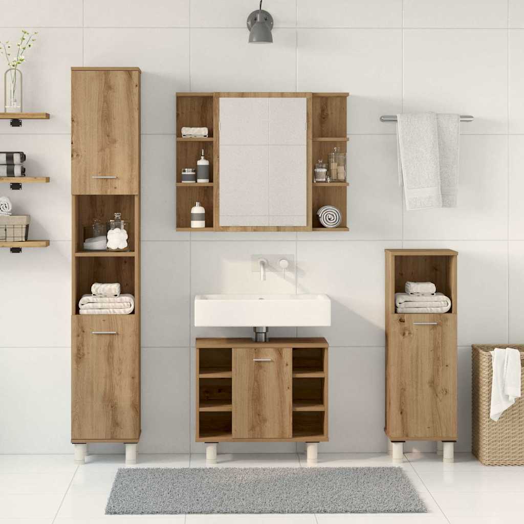 vidaXL Meuble de salle de bain 4 pcs Chêne artisanel Bois d'ingénierie