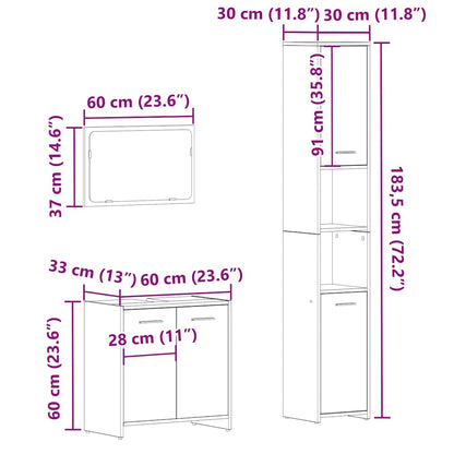 vidaXL Ensemble de meubles de salle de bain 3 pcs Effet bois de récupération Bois d'ingénierie