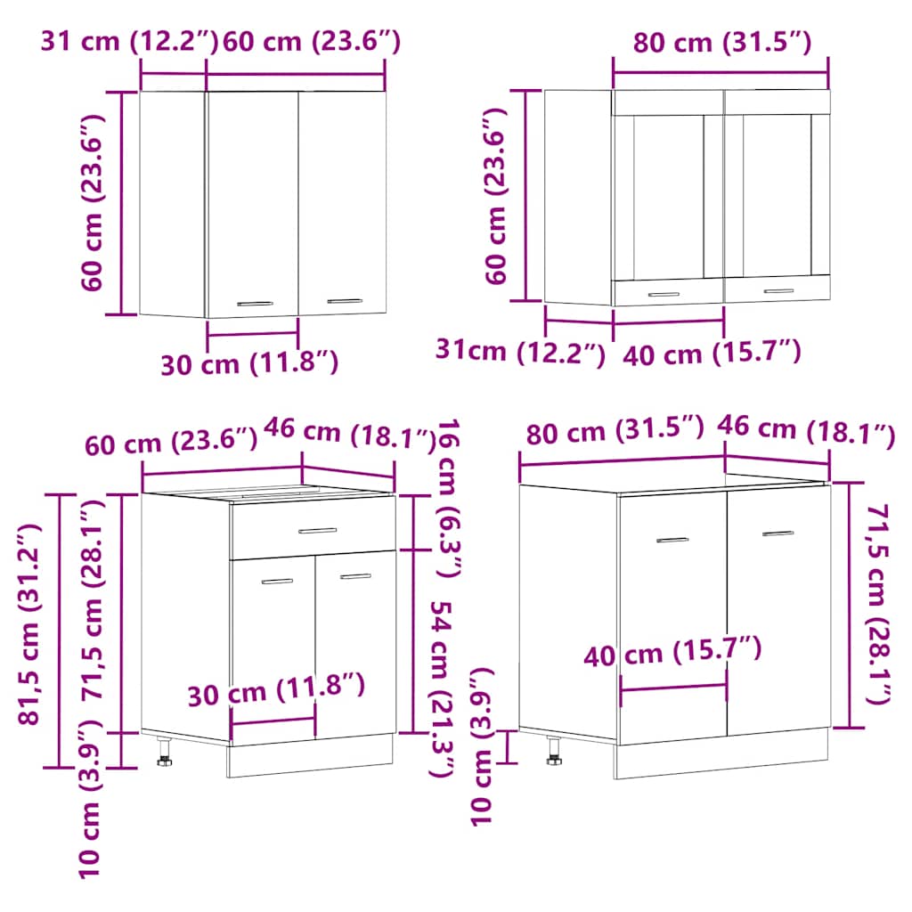 vidaXL 4-tlg. Küchenschrank-Set Lyon Altholz-Optik Holzwerkstoff