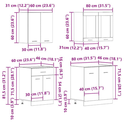 vidaXL 4-tlg. Küchenschrank-Set Lyon Altholz-Optik Holzwerkstoff