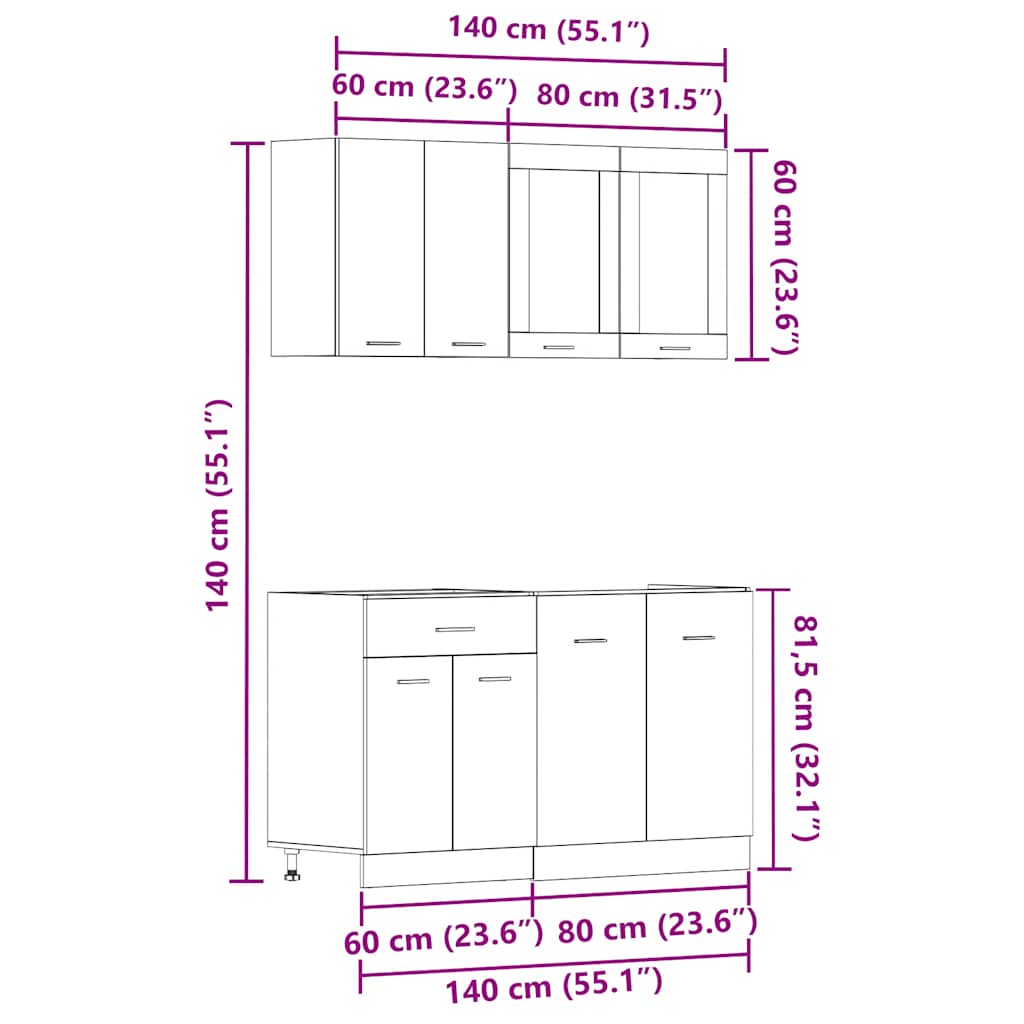 vidaXL 4-tlg. Küchenschrank-Set Lyon Altholz-Optik Holzwerkstoff