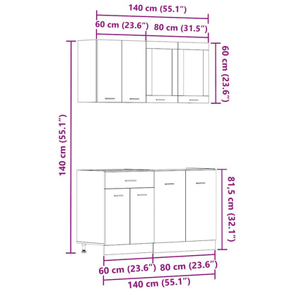 vidaXL 4-tlg. Küchenschrank-Set Lyon Altholz-Optik Holzwerkstoff