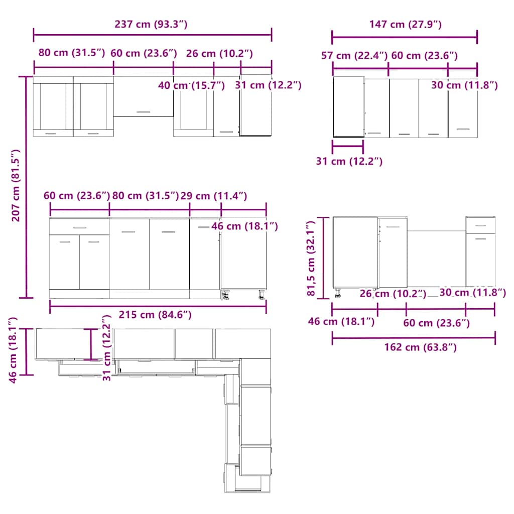 vidaXL 11-tlg. Küchenschrank-Set Lyon Altholz-Optik Holzwerkstoff