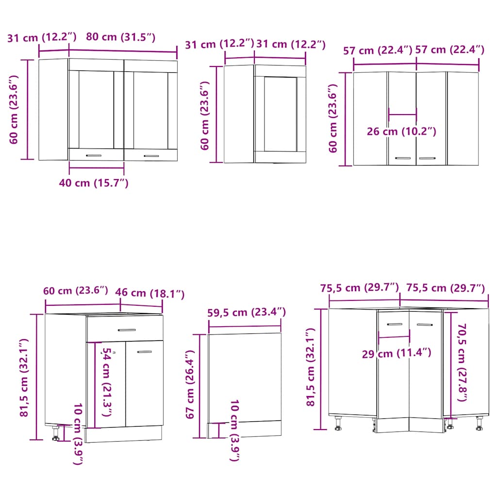 vidaXL 11-tlg. Küchenschrank-Set Lyon Altholz-Optik Holzwerkstoff