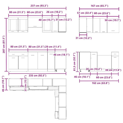 vidaXL 11-tlg. Küchenschrank-Set Lyon Altholz-Optik Holzwerkstoff