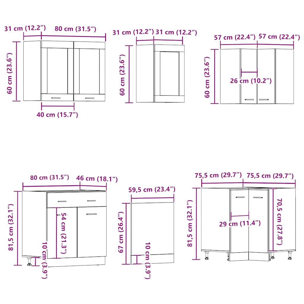 vidaXL 11-tlg. Küchenschrank-Set Lyon Altholz-Optik Holzwerkstoff
