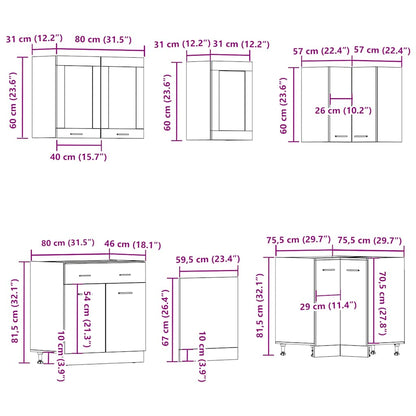 vidaXL 11-tlg. Küchenschrank-Set Lyon Altholz-Optik Holzwerkstoff