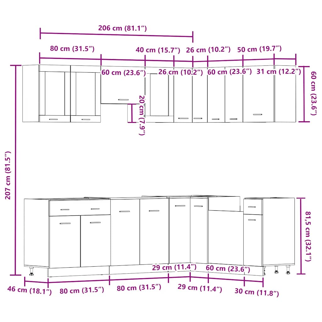 vidaXL 11-tlg. Küchenschrank-Set Lyon Altholz-Optik Holzwerkstoff