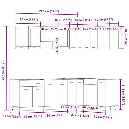 vidaXL 11-tlg. Küchenschrank-Set Lyon Altholz-Optik Holzwerkstoff