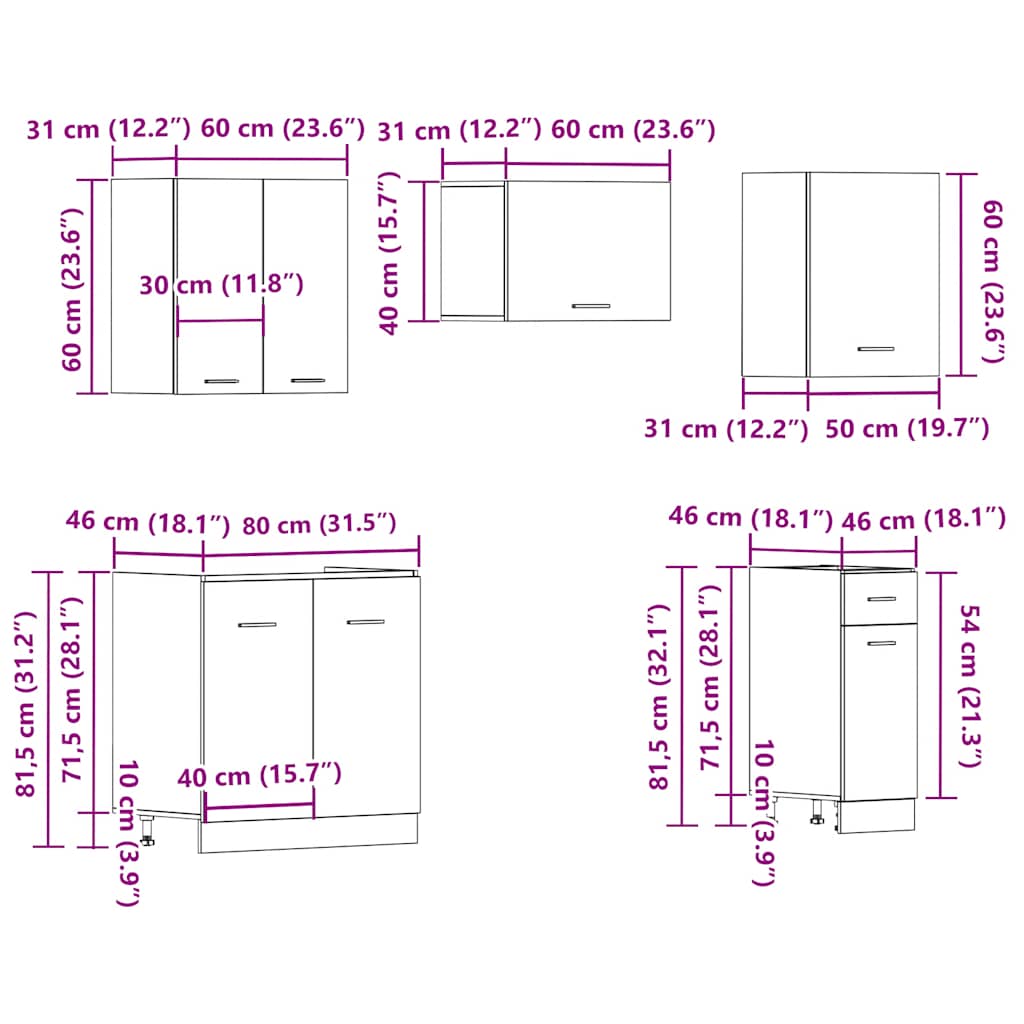 vidaXL 11-tlg. Küchenschrank-Set Lyon Artisan-Eiche Holzwerkstoff