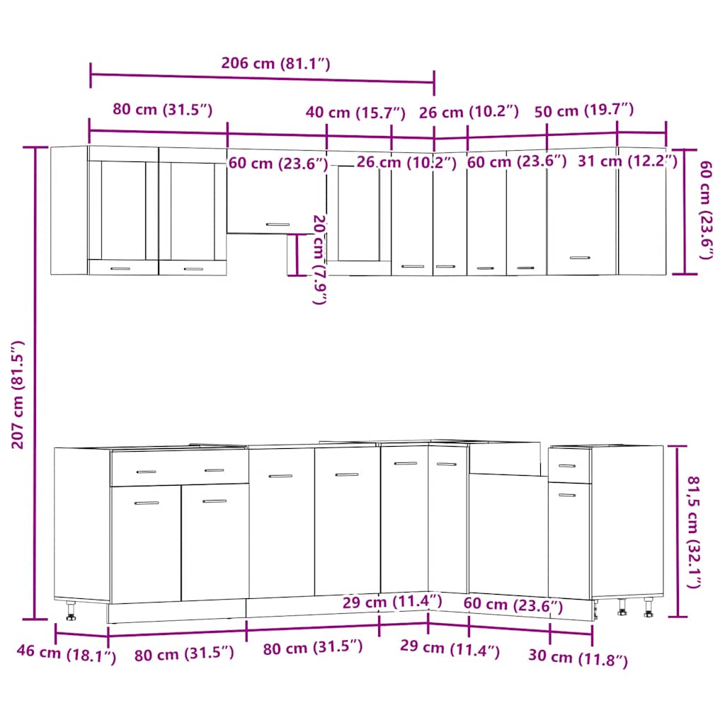 vidaXL 11-tlg. Küchenschrank-Set Lyon Artisan-Eiche Holzwerkstoff