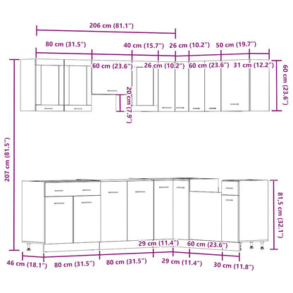 vidaXL 11-tlg. Küchenschrank-Set Lyon Artisan-Eiche Holzwerkstoff