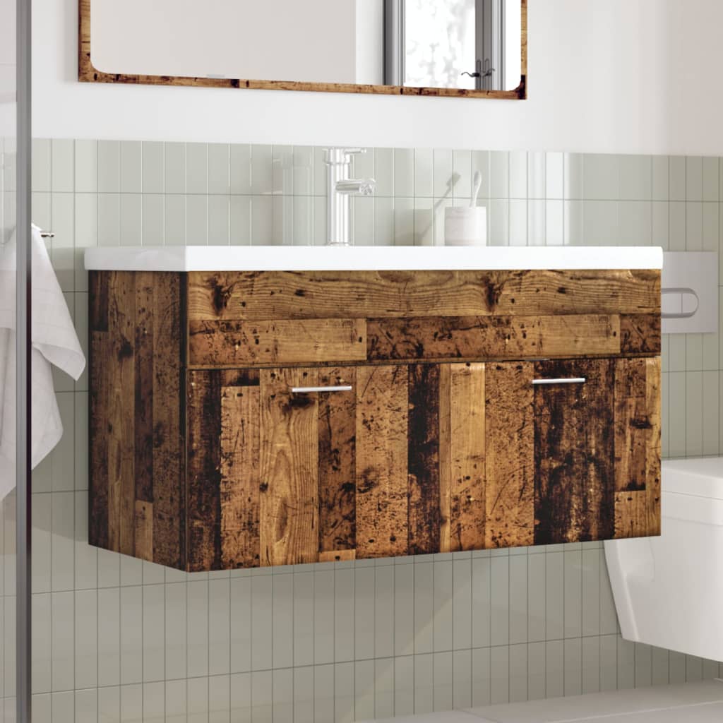 Meuble de salle de bain avec lavabo intégré aspect bois de récupération vidaXL