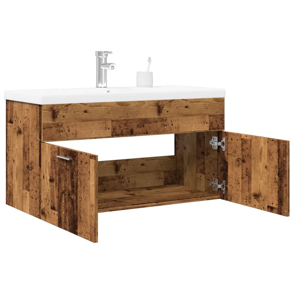 Meuble de salle de bain avec lavabo intégré aspect bois de récupération vidaXL