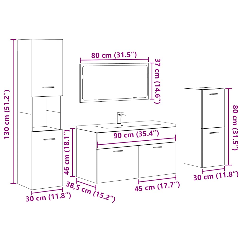vidaXL 4-tlg. Badmöbel-Set Altholz-Optik Holzwerkstoff