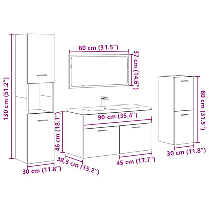 vidaXL 4-tlg. Badmöbel-Set Altholz-Optik Holzwerkstoff